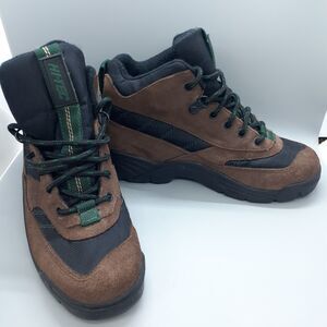 HI-TEC Mid Hiking Boots LADY IDAHO Women 7 Brown Leather Green Cordura 4711 EUC